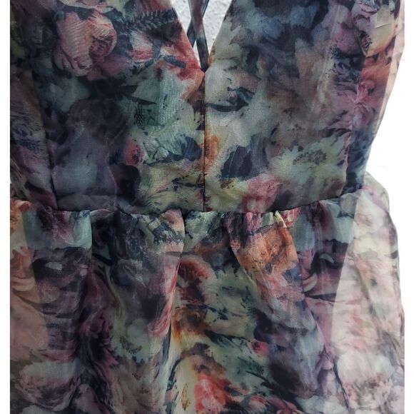 NWT LULUS Cultivate Your Love Black Floral Deep V Organza Skater Mini Dress - Picture 8 of 13